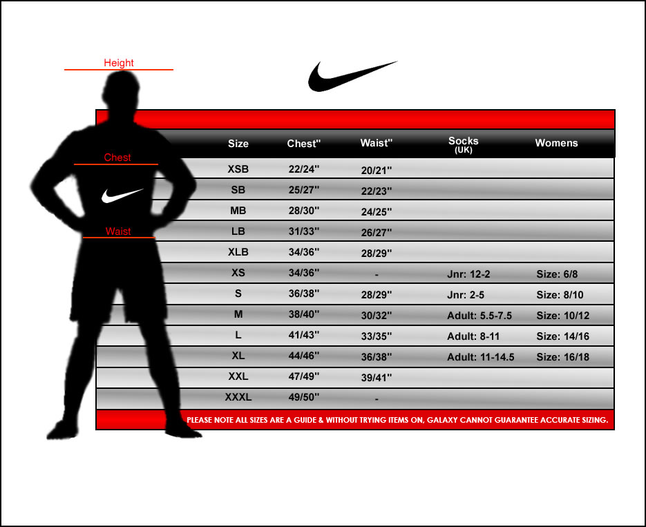 nike track pants size chart